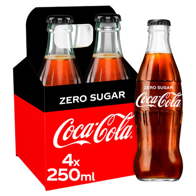 Coca-cola Zero Sugar Glass Bottles 4 X