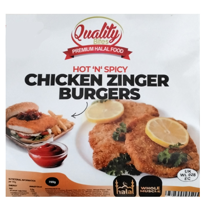 Quality Bites Hot N Spicy Chicken Zinger Burger