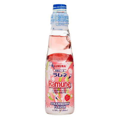 Kimura Ramune Carbonated Strawberry Flavour Soft Drink