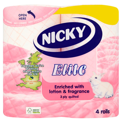 Nicky Elite 3 Ply Quilted Toilet Rolls 4pk