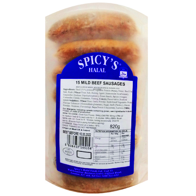 Spicys Halal 15 Mild Beef Sausages