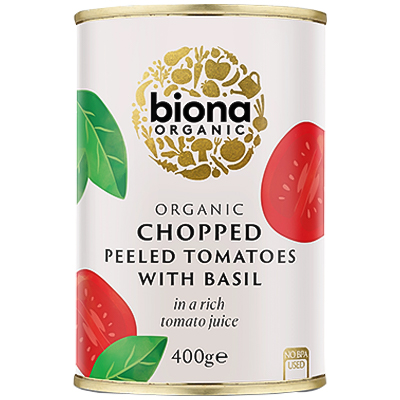 Biona chopped peeled tomatoes with basil