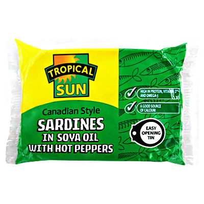 Tropical Sun Canadian Style Sardines In Soya Oil With Hot Peppers