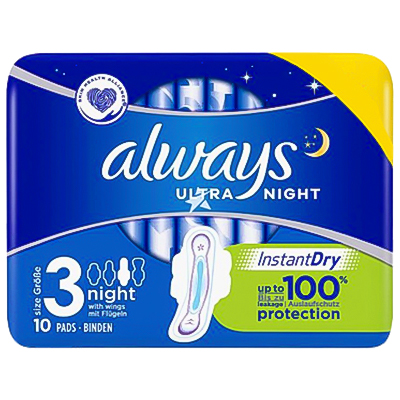 Always Ultra Night Size 3 Sanitary Towels Wings 10pk