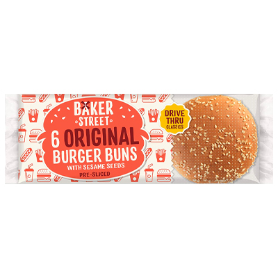 Baker Street 6 Orignal Burger Buns With Sesame Seeds