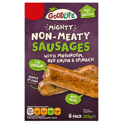 Goodlife 6 Mighty Non-meaty Sausages With Mushroom, Red Onion & Spinach