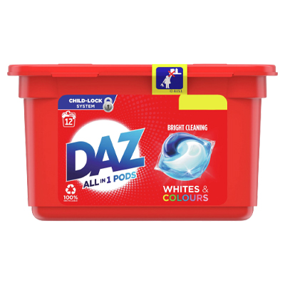 Daz 3in1 Pods Whites & Colours Washing Liquid Capsules 12 Washes