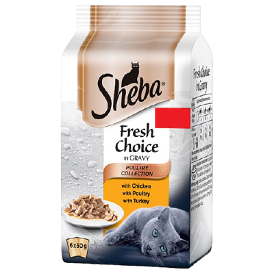 Sheba Fresh Choice Adult 1+ Wet Cat Food Pouches Mixed Poultry Selection In Gravy 6Pk