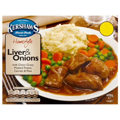 Kershaws Homestyle Liver And Onions With Onion Gravy Mashed Potato Carrots And Peas