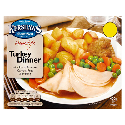 Kershaws Homestyle Turkey Dinner With Roast Potatoes, Carrots, Peas & Stuffing