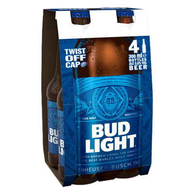 Bud Light Lager Beer Bottles 4x