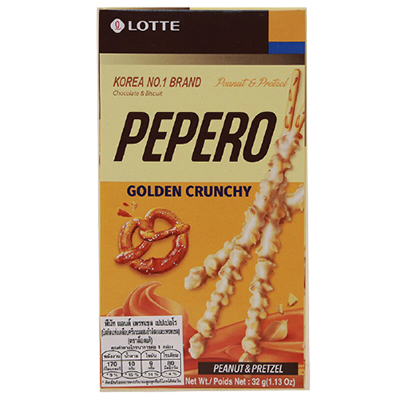 Lotte Pepero Golden Crunchy 32g Peanut And Pretzel Coated Biscuits