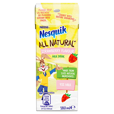 Nesquik All Natural Strawberry Milkshake Drink Carton