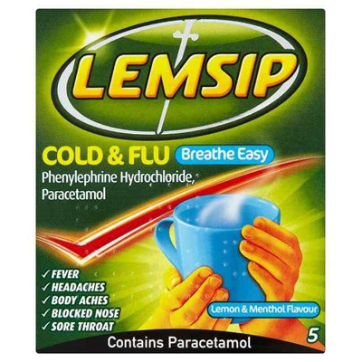 Lemsip Cold & Flu Breathe Easy Lemon & Menthol Sachets 5pk