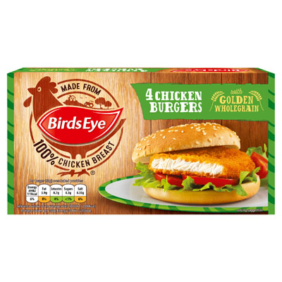 Birds Eye 4 Chicken Burgers With Golden Wholegrain