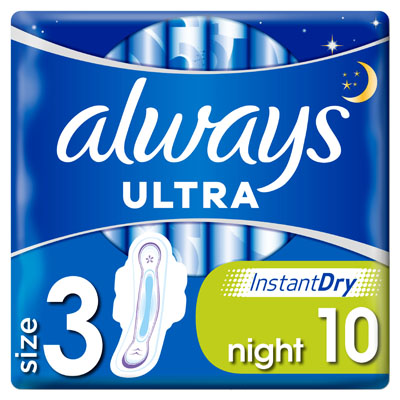 Always Ultra Night Size 3 Towel Wings 10pk