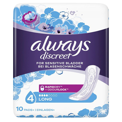 Always Discreet Incontinence Pads Plus Long For Sensitive Bladder X10