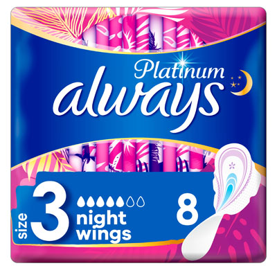 Always Platinum Night (size 3) Sanitary Towels Wings