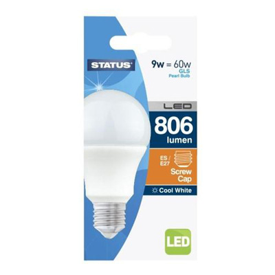 Status Led Gls Pearl Bulb Screw Cap Es 9w Cool White