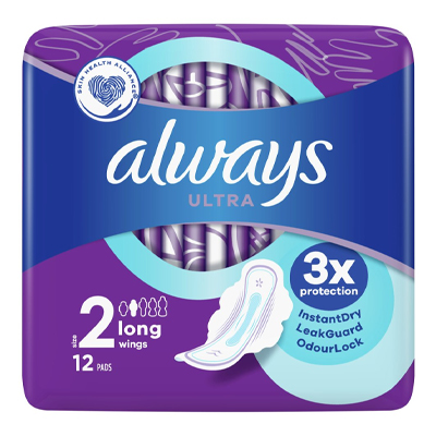 Always Ultra Long Size 2 Sanitary Towels Wings 12pk