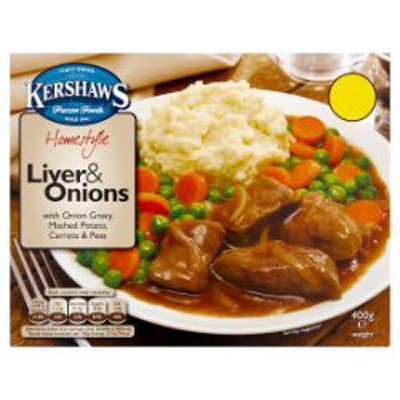 Kershaws Homestyle Liver And Onions With Onion Gravy Mashed Potato Carrots And Peas