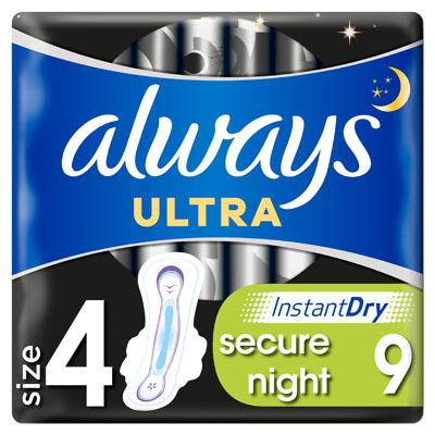 Always Ultra Secure Night Size 4 Sanitary Towels Wings