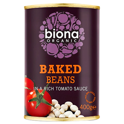 Biona baked beans in a rich tomato sauce