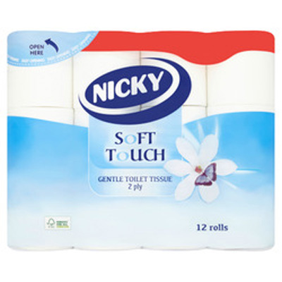 Nicky Soft Touch 2 Ply Gentle Toilet Tissue 12 Rolls