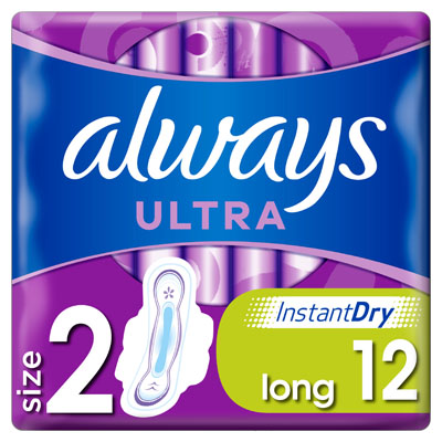 Always Ultra Long Size 2 Sanitary Towels Wings 12pk