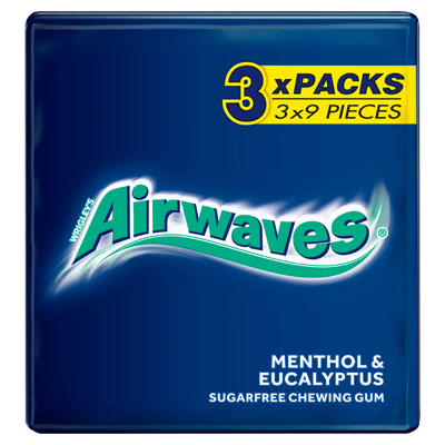 Airwaves Menthol & Eucalyptus Sugar Free Chewing Gum 3 X 9 Pieces