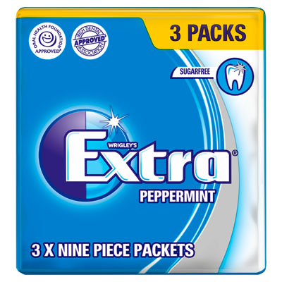 Wrigleys Extra Peppermint Sugar Free Chewing Gum Sugar Free 3 X 9 Pieces