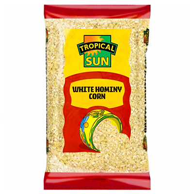 Tropical sun white hominy corn