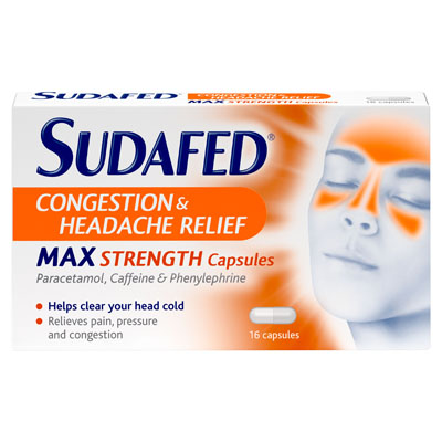 Sudafed Congestion & Headache Relief Max Strength 16 Capsules